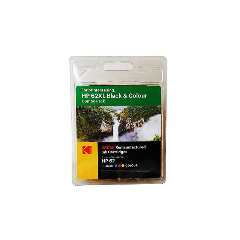 Kodak Remanufactured HP 62XL Black & Colour Inkjet Ink Combo Pack, 40ml
