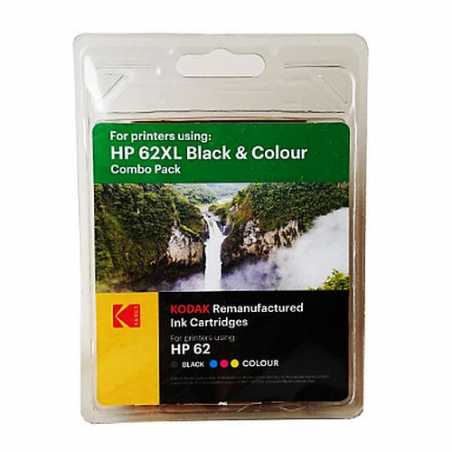 Kodak Remanufactured HP 62XL Black & Colour Inkjet Ink Combo Pack, 40ml