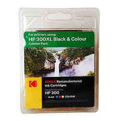 Kodak Remanufactured HP HP300 Black & Colour Inkjet Ink Combo Pack, 21ml