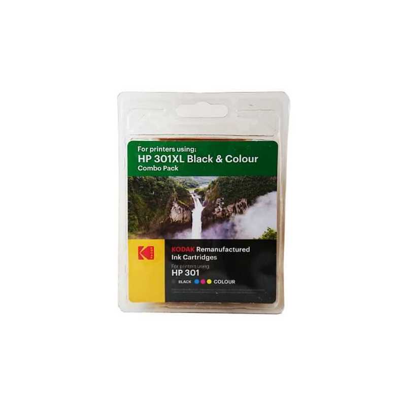 Kodak Remanufactured HP301XL, Black & Colour Inkjet Ink Combo Pack, 30ml