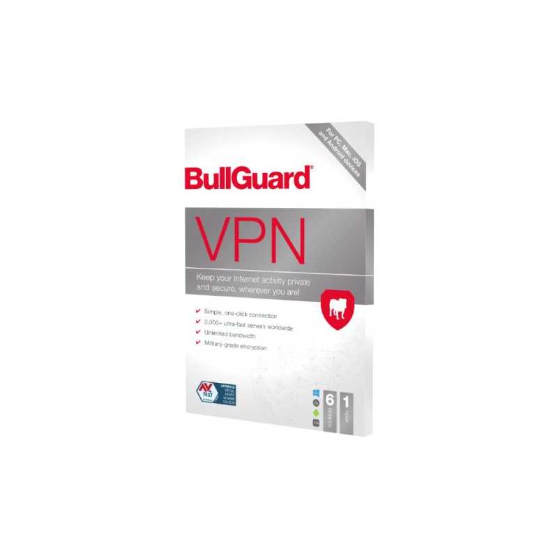 Bullguard VPN 2021 (Retail 5 Pack) -  5 x 6 Device Licences, 1 Year -  PC, Mac, Android & iOS