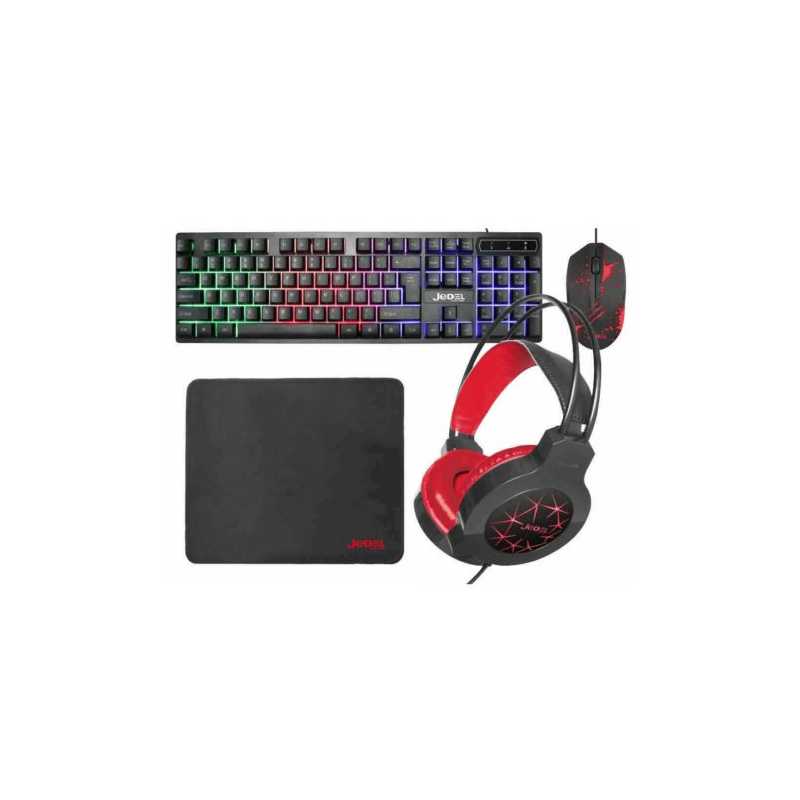 Jedel CP-01 Guardian 4-in-1 Gaming Kit - Backlit RGB Keyboard, 1000 DPI Mouse, 40mm Driver Headset, Mouse Mat