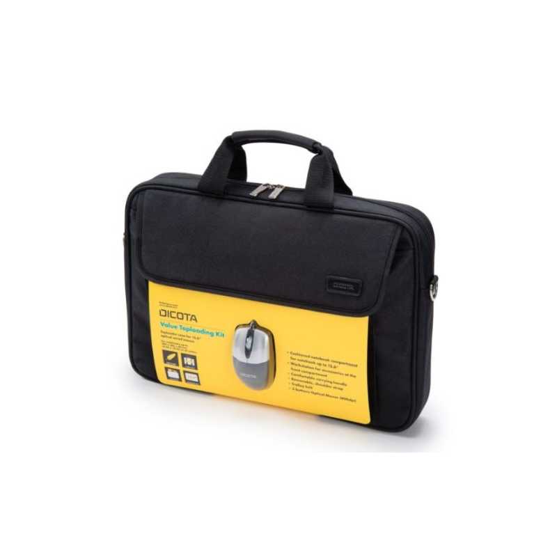 Dicota (D30805-V1) Carry Case & Mouse Bundle - 15.6" Value Toploader Kit in Black with USB Optical Mouse