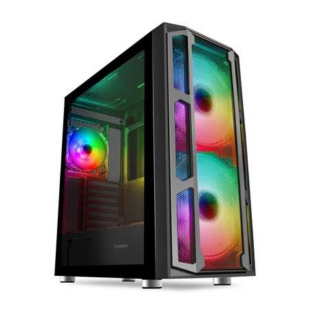 GameMax F15M Full Tower 1 x USB 3.0 / 2 x USB 2.0 Tempered Glass Side Window Panels With Mesh Front Panel Black Case with Addres