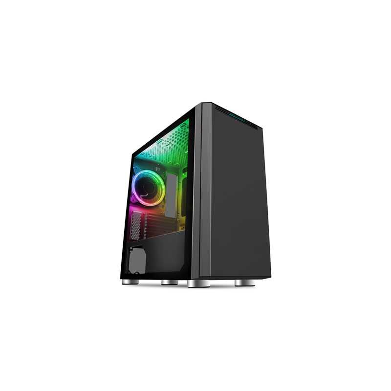 CiT Omega Micro Tower 1 x USB 3.0 / 2 x USB 2.0 Tempered Glass Side Window Panel Black Case with Addressable RGB LED Fan