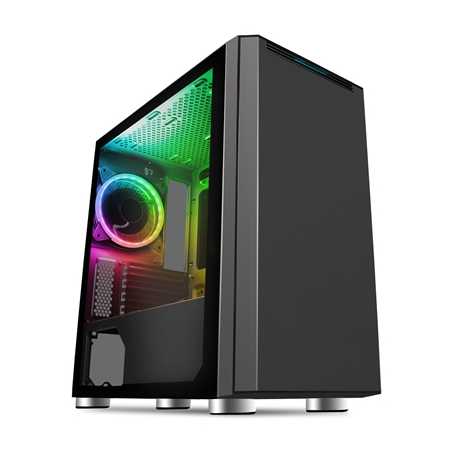 CiT Omega Micro Tower 1 x USB 3.0 / 2 x USB 2.0 Tempered Glass Side Window Panel Black Case with Addressable RGB LED Fan