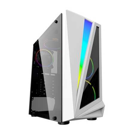 CiT Mars Mid Tower 1 x USB 3.0 / 2 x USB 2.0 Tempered Glass Side Window Panel White Case with Addressable RGB LED Lighting & Fan