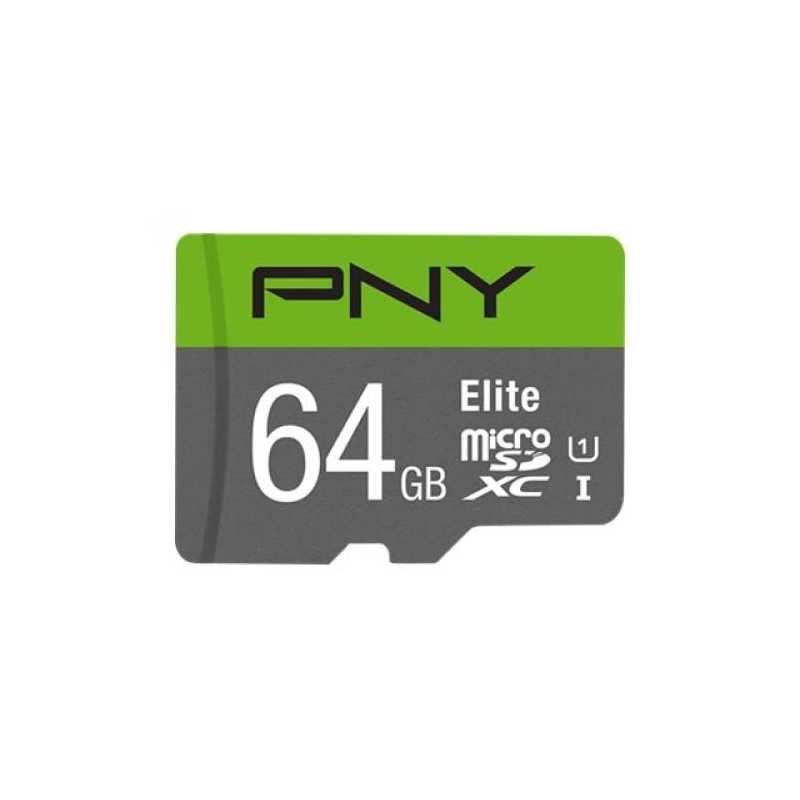 PNY microSDXC Elite 64GB Micro SDXC Card with SD Adapter, UHS-I Class 10