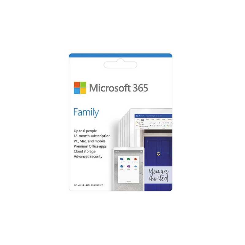 Microsoft Office 365 Family, 6 Users (PCs/Macs, Tablets & Phones), 1 Year Subscription