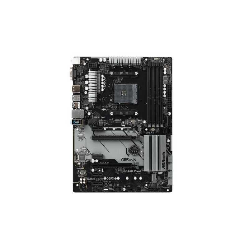 Asrock B450 PRO4, AMD B450, AM4, ATX, 4 DDR4, XFire, VGA, HDMI, DP, M.2