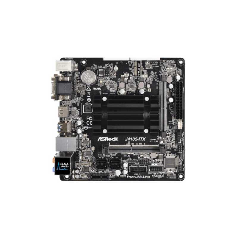 Asrock J4105-ITX, Integrated Intel Quad-Core J4105, Mini ITX, DDR4 SODIMM, VGA, DVI, HDMI