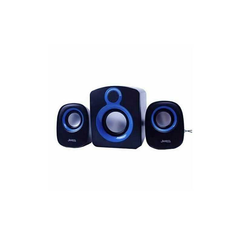 Jedel SD003 Compact 2.1 Desktop Speakers, 5W + 2x 3W, USB Powered, 3.5mm Jack, Black & Blue