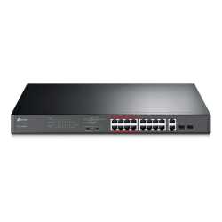 TP-LINK (TL-SL1218MP) 16-Port 10/100Mbps + 2-Port GB Unmanaged PoE Switch, 2 combo GB SFP Slots, 16-Port PoE