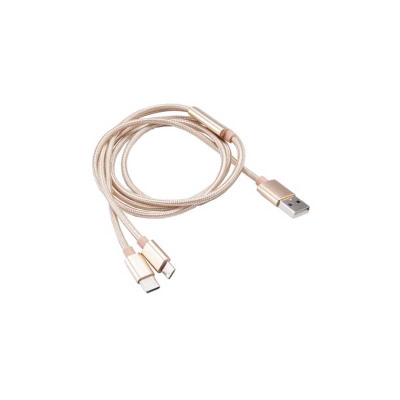 Akasa 2-in-1 USB 2.0 Type-A to Micro-B /  Type-C Cable, 1.2m Braided, Gold