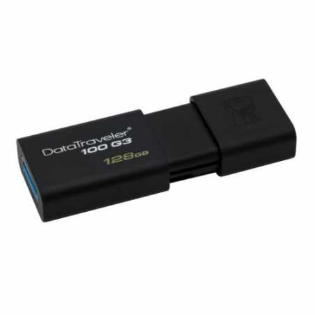 Kingston 128GB USB 3.0 Memory Pen, DataTraveler 100 G3, Black, Sliding Cap