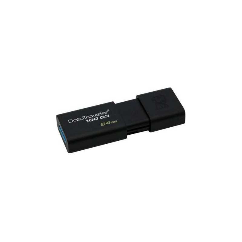 Kingston 64GB USB 3.0 Memory Pen, DataTraveler 100 G3, Black, Sliding Cap