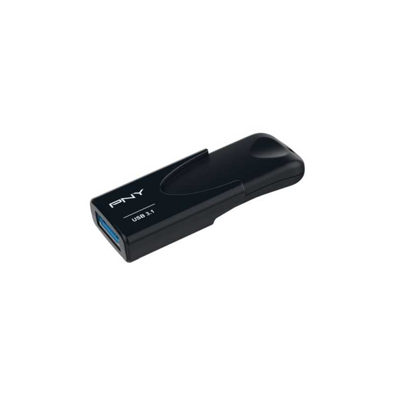 PNY 64GB USB 3.1 Memory Pen, Attache 4, Capless Sliding Design, Black
