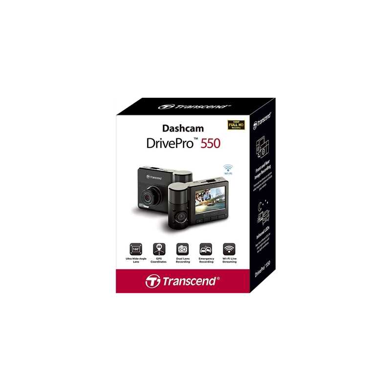 Transcend DrivePro 550 Dual Lens 64GB Dashcam with Sony Sensor / GPS /  Wi-Fi and Infrared
