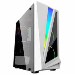 CiT Mars Mid Tower 1 x USB 3.0 / 2 x USB 2.0 Tempered Glass Side Window Panel White Case with Addressable RGB LED Lighting & Fan