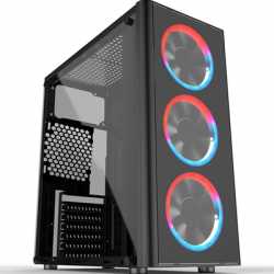 Cronus Metis Mid Tower 1 x USB 3.0 / 2 x USB 2.0 Tempered Glass Side Window Panel Black Case with RGB LED Fans & I/O Panel Contr