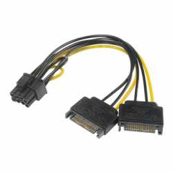 Akasa 6+2 Pin PCIe (M) to 2 x SATA Power (M + M) Adapter Cable