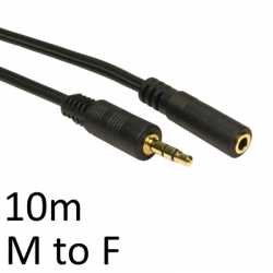 3.5mm (M) Stereo Plug to 3.5mm (F) Stereo Socket 10m Black OEM Cable