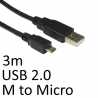 USB 2.0 A (M) to USB 2.0 Micro B (M) 3m Black OEM Data Cable