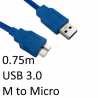 USB 3.0 A (M) to USB 3.0 Micro B (M) 0.75m Blue OEM Data Cable