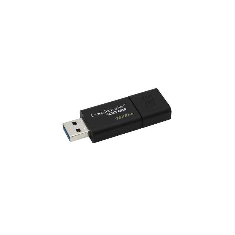 Kingston 128GB USB 3.0 Memory Pen, DataTraveler 100 G3, Black, Sliding Cap