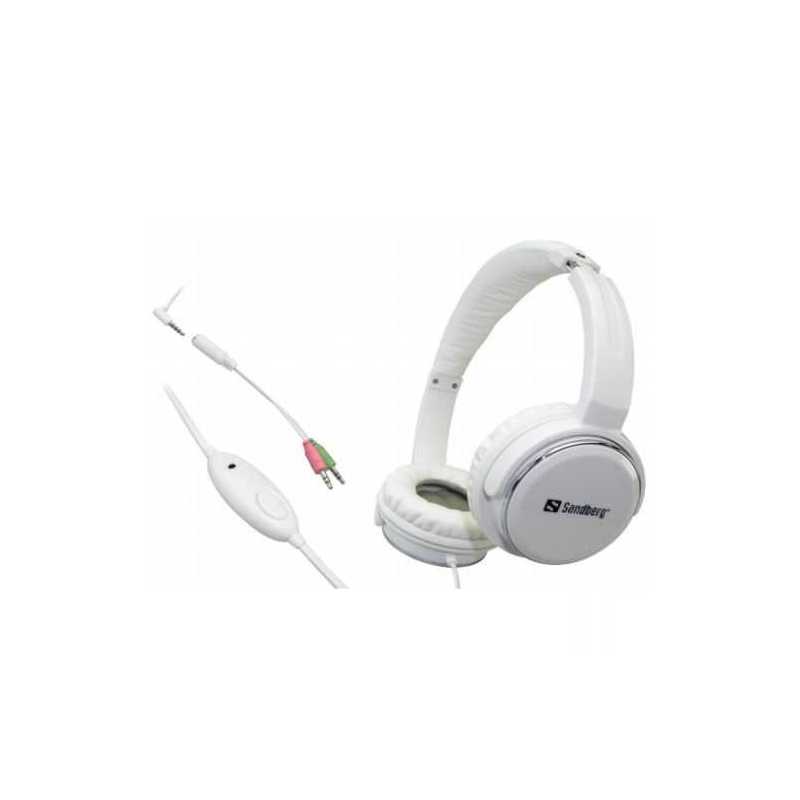 Sandberg Home'n Street Headset, Microphone on Cable, 40mm Driver, White, 5 Year Warranty