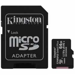 Kingston 64GB Canvas Select Plus Micro SD Card with SD Adapter, UHS-I Class 10 with A1 App Performance