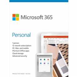 Microsoft Office 365 Personal, 1 User, 1 Device, 1 Year Subscription, 32 & 64 bit, Medialess