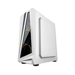 CiT Mars Mid Tower 1 x USB 3.0 / 2 x USB 2.0 Tempered Glass Side Window Panel White Case with Addressable RGB LED Lighting & Fan