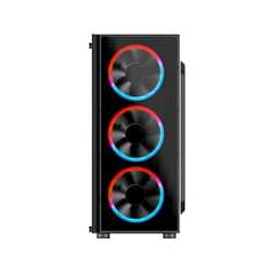 Cronus Metis Mid Tower 1 x USB 3.0 / 2 x USB 2.0 Tempered Glass Side Window Panel Black Case with RGB LED Fans & I/O Panel Contr