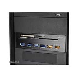 Akasa (AK-HC-07BK) Internal Card Reader, 5.25", 5 Slot, 4 USB 3.0, 2 Fast Charge Ports, Smart Card Reader