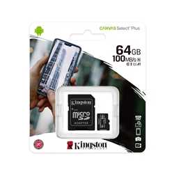 Kingston 64GB Canvas Select Plus Micro SD Card with SD Adapter, UHS-I Class 10 with A1 App Performance