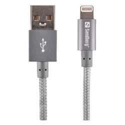 Sandberg Apple Approved Excellence Lightning Cable, Braided Cable, Leather Binder, 1 Metre, Grey, 5 Year Warranty