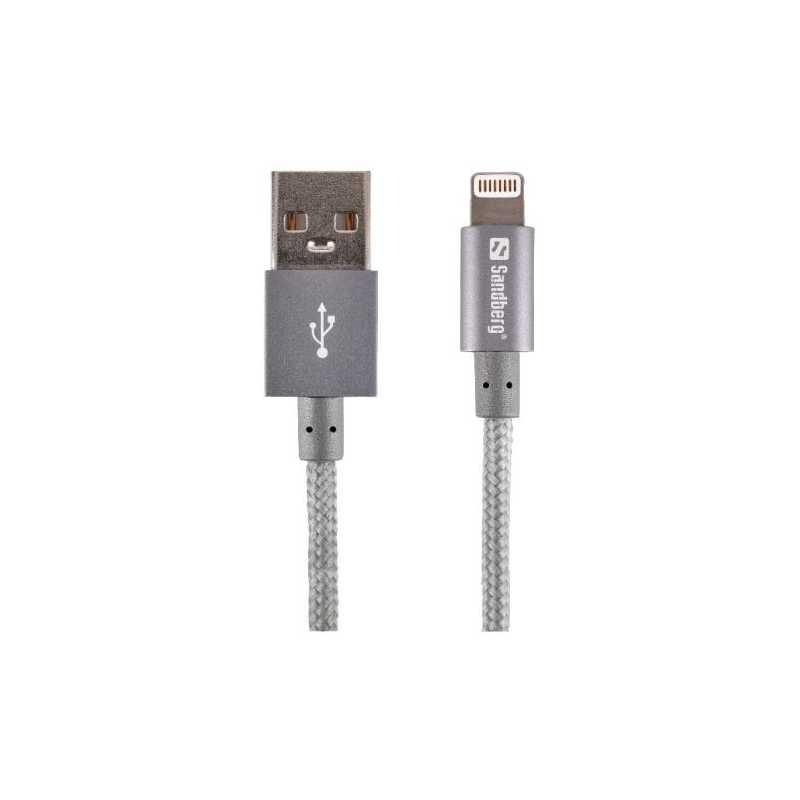 Sandberg Apple Approved Excellence Lightning Cable, Braided Cable, Leather Binder, 1 Metre, Grey, 5 Year Warranty