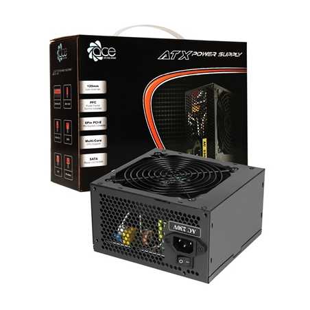 ACE A-600BR 600W 120mm Black Silent Fan PSU