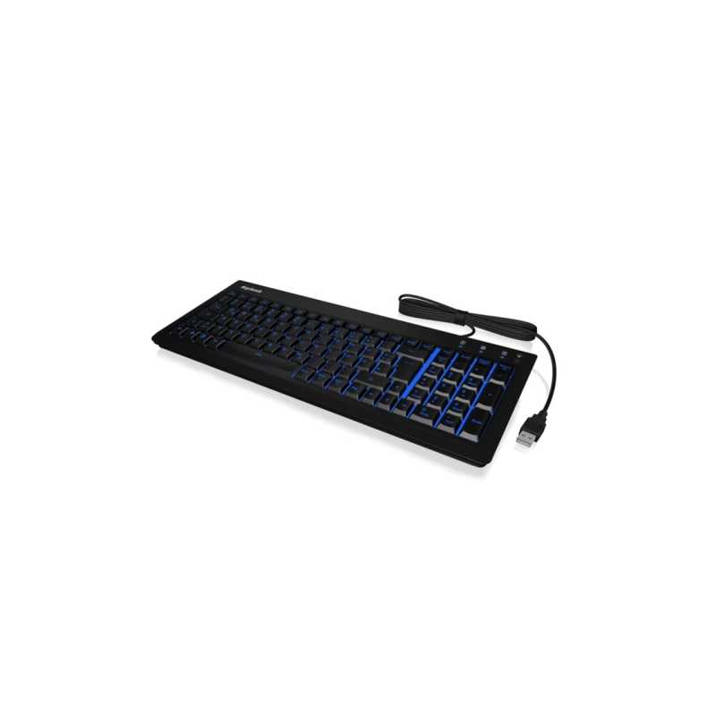 Keysonic Compact Soft-Touch Gaming Keyboard, USB, Blue LED Backlit, Anti-Ghosting, Quiet Keys