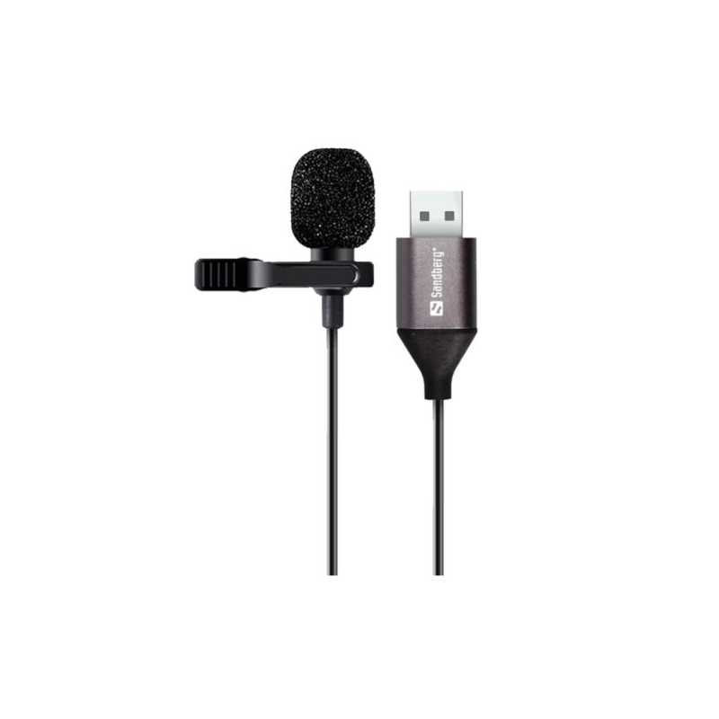 Sandberg Streamer USB Clip On Microphone, USB 2.0, 2m Cable, 5 Year Warranty