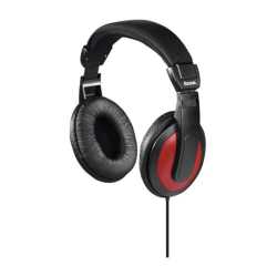 Hama “Basic4Music” Headphones, 3.5 mm Jack (6.35mm Adapter), 40mm Drivers, 2m Cable, Padded Headband, Black/Red