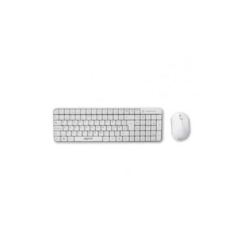 Approx Compact Wireless Keyboard and Mouse Desktop Kit, Multimedia, Low Profile, 1200 DPI, White