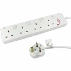 TARGET RB-02-4GANGSWD UK Power Extension, 2m, 4 UK Ports, Individually Switched, White, 13 Amp Fuse, Surge Protection, Status LE