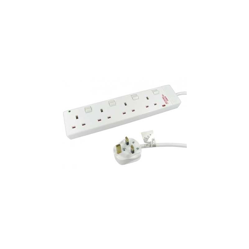 TARGET RB-02-4GANGSWD UK Power Extension, 2m, 4 UK Ports, Individually Switched, White, 13 Amp Fuse, Surge Protection, Status LE