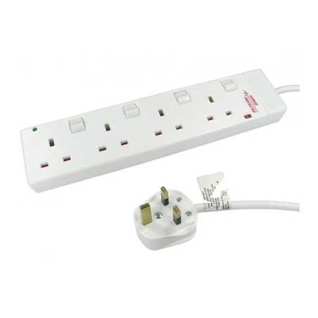 TARGET RB-02-4GANGSWD UK Power Extension, 2m, 4 UK Ports, Individually Switched, White, 13 Amp Fuse, Surge Protection, Status LE