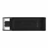 Kingston DT70/64GB DataTraveler 64GB USB Flash Drive, USB 3.2,  USB-C, Gen1, 80MB/s, Cap Design, Black, Retail.