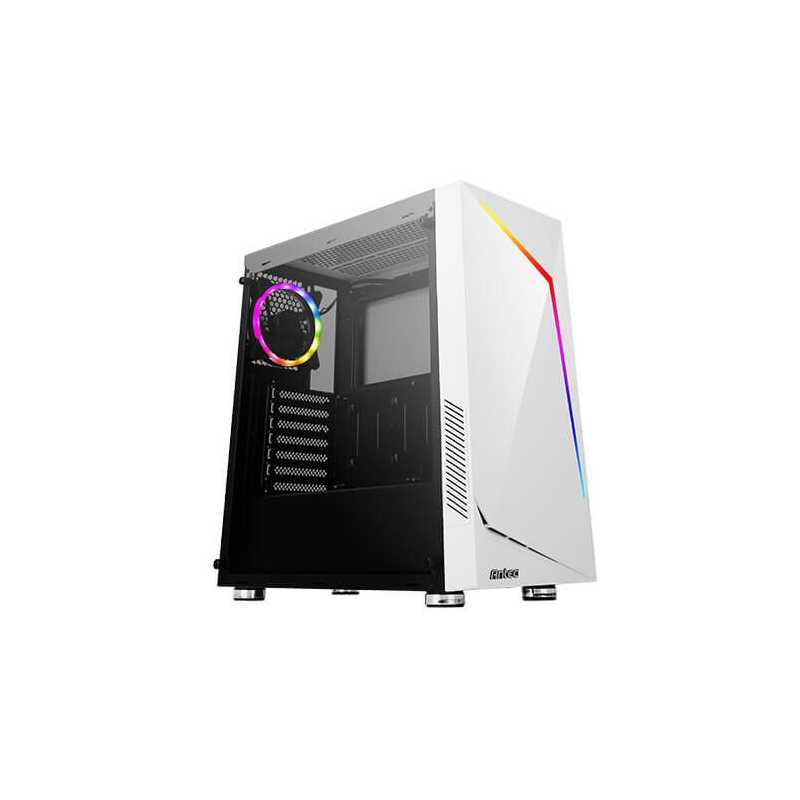Antec NX300 ATX Gaming Case with Window, No PSU, Tempered Glass, ARGB Rear Fan & Front ARGB LED Strip, LED Control Button, White