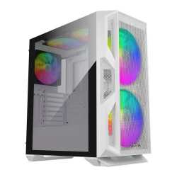 Antec NX800 E-ATX Gaming Case with Tempered Glass Window, No PSU, 3 x ARGB Fans, LED Control Button, White