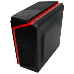 Spire F3 Micro ATX Gaming Case with Windows, No PSU, Red LED Fan, Black with Red Stripe, Card Reader